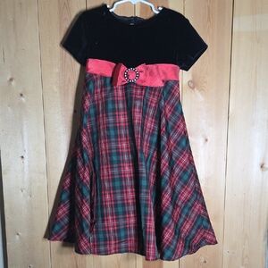 Bonnie Jean Black Velvet and Red Plaid Kids Dress